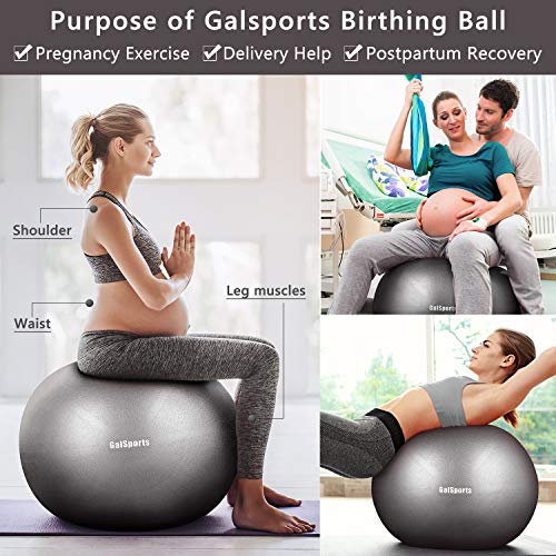 GalSports Pregnancy Birthing Ball, Yoga Exercise Birth Ball Chair for Delivery & Training & Fitness, Extra Thick Non-Toxic Anti-Burst Labor Ball with Quick Pump