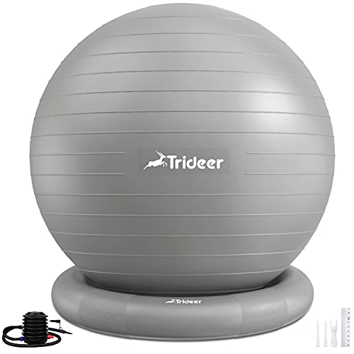 Trideer Ball Chair Yoga Ball Chair Exercise Ball Chair with Base for Home Office Desk, Stability Ball & Balance Ball Seat to Relieve Back Pain, Home Gym Workout Ball for Abs, Pregnancy Ball with Pump