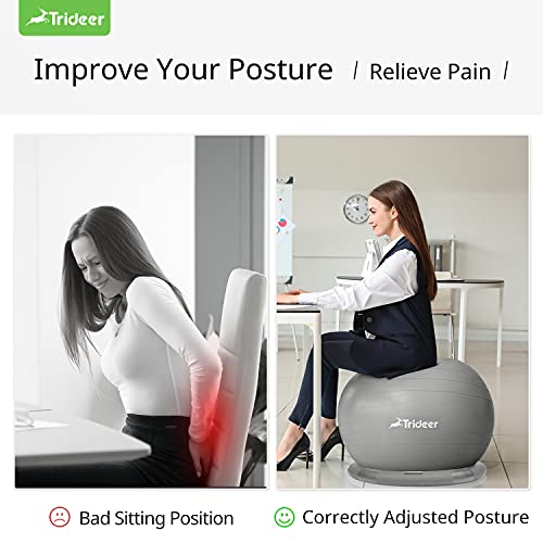 Trideer Ball Chair Yoga Ball Chair Exercise Ball Chair with Base for Home Office Desk, Stability Ball & Balance Ball Seat to Relieve Back Pain, Home Gym Workout Ball for Abs, Pregnancy Ball with Pump