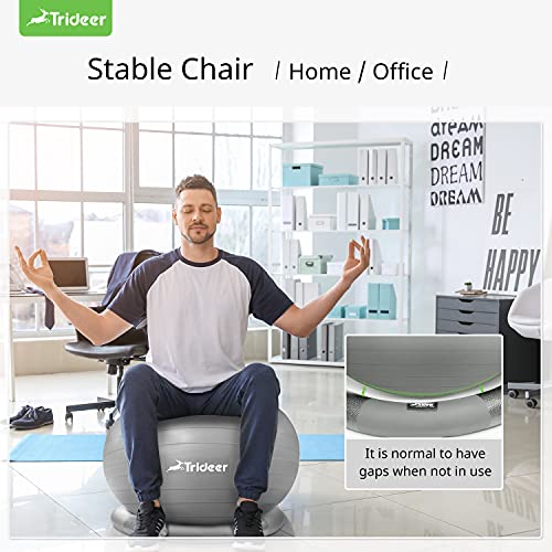 Trideer Ball Chair Yoga Ball Chair Exercise Ball Chair with Base for Home Office Desk, Stability Ball & Balance Ball Seat to Relieve Back Pain, Home Gym Workout Ball for Abs, Pregnancy Ball with Pump