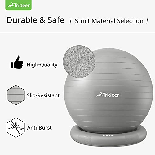 Trideer Ball Chair Yoga Ball Chair Exercise Ball Chair with Base for Home Office Desk, Stability Ball & Balance Ball Seat to Relieve Back Pain, Home Gym Workout Ball for Abs, Pregnancy Ball with Pump