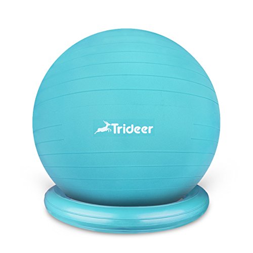 Trideer Ball Chair, Exercise Stability Yoga Ball with Base for Home and Office Desk, Ball Seat, Flexible Seating with Ring & Pump, Improves Balance, Back Pain, Core Strength & Posture（Ball with Ring