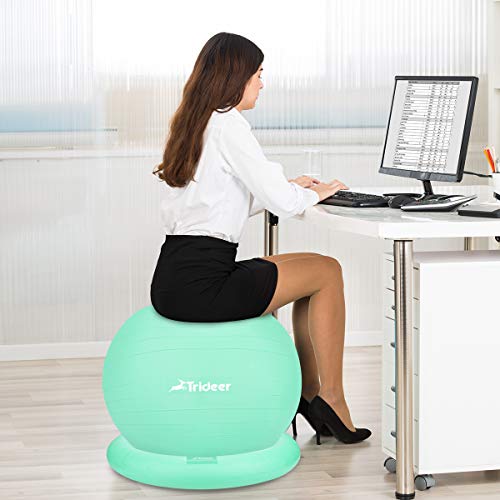 Trideer Ball Chair – Exercise Stability Yoga Ball with Base for Home and Office Desk, Ball Seat, Flexible Seating with Ring & Pump, Improves Balance, Back Pain, Core Strength & Posture（Ball with Ring