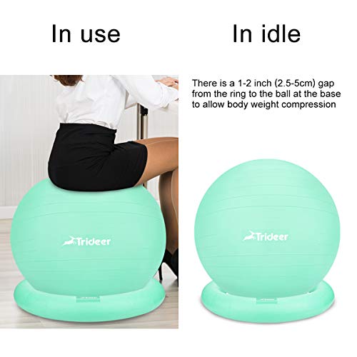 Trideer Ball Chair – Exercise Stability Yoga Ball with Base for Home and Office Desk, Ball Seat, Flexible Seating with Ring & Pump, Improves Balance, Back Pain, Core Strength & Posture（Ball with Ring