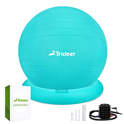 Trideer Ball Chair – Exercise Stability Yoga Ball with Base for Home and Office Desk, Ball Seat, Flexible Seating with Ring & Pump, Improves Balance, Back Pain, Core Strength & Posture（Ball with Ring
