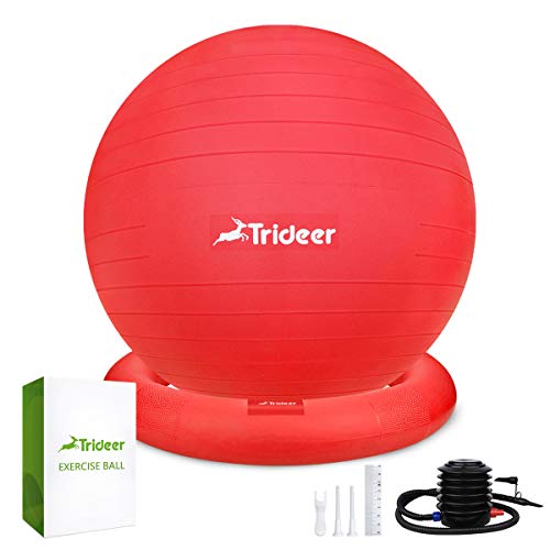 Trideer Ball Chair – Exercise Stability Yoga Ball with Base for Home and Office Desk, Ball Seat, Flexible Seating with Ring & Pump, Improves Balance, Back Pain, Core Strength & Posture