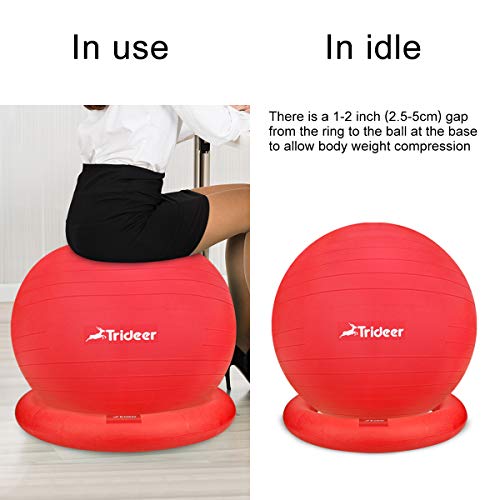 Trideer Ball Chair – Exercise Stability Yoga Ball with Base for Home and Office Desk, Ball Seat, Flexible Seating with Ring & Pump, Improves Balance, Back Pain, Core Strength & Posture