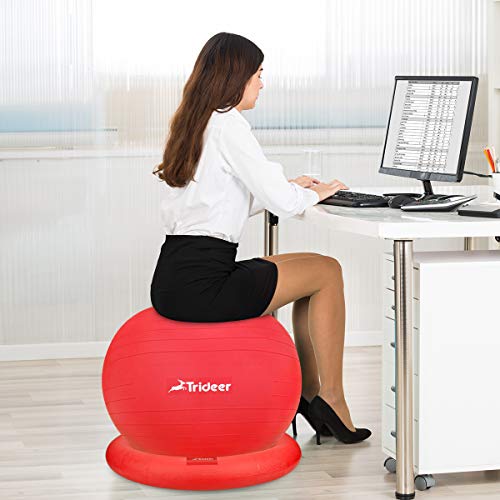 Trideer Ball Chair – Exercise Stability Yoga Ball with Base for Home and Office Desk, Ball Seat, Flexible Seating with Ring & Pump, Improves Balance, Back Pain, Core Strength & Posture