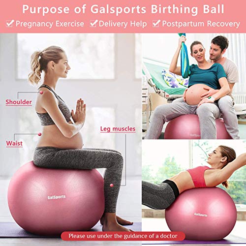 Galsports Pregnancy Birthing Ball, Yoga Exercise Birth Ball Chair for Delivery & Training & Fitness, Extra Thick Non-Toxic Anti-Burst Labor Ball with Quick Pump(Dusty Rose,L(58-65cm))