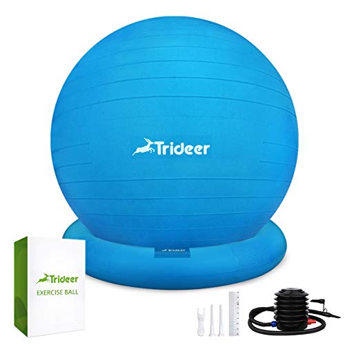 Trideer Ball Chair – Exercise Stability Yoga Ball with Base for Home and Office Desk, Ball Seat, Flexible Seating with Ring & Pump, Improves Balance, Back Pain, Core Strength & Posture（Ball with Ring