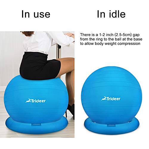 Trideer Ball Chair – Exercise Stability Yoga Ball with Base for Home and Office Desk, Ball Seat, Flexible Seating with Ring & Pump, Improves Balance, Back Pain, Core Strength & Posture（Ball with Ring
