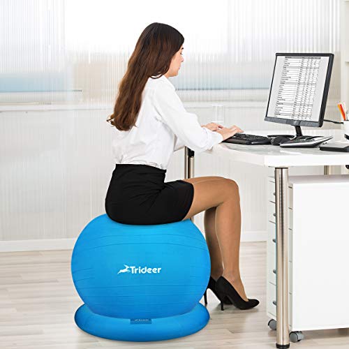 Trideer Ball Chair – Exercise Stability Yoga Ball with Base for Home and Office Desk, Ball Seat, Flexible Seating with Ring & Pump, Improves Balance, Back Pain, Core Strength & Posture（Ball with Ring