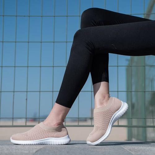 konhill Women's Walking Tennis Shoes - Lightweight Athletic Casual Gym Slip on Sneakers 10 US Apricot