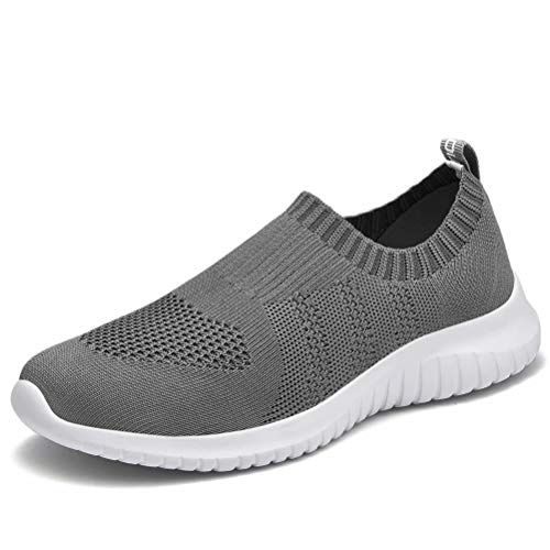 konhill Women's Walking Tennis Shoes - Lightweight Athletic Casual Gym Slip on Sneakers 7.5 US Dark Grey