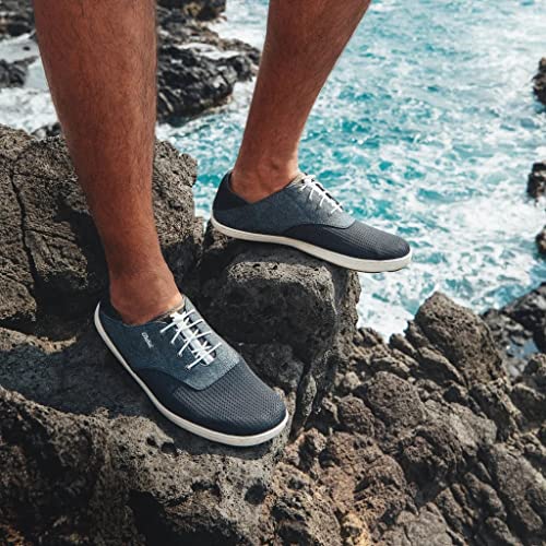 OLUKAI Nohea Moku Men's Boat Shoes, No Tie Laces & Stretch Construction, Breathable Mesh & All Weather Rubber Soles, Dk Shadow/Dk Shadow, 12