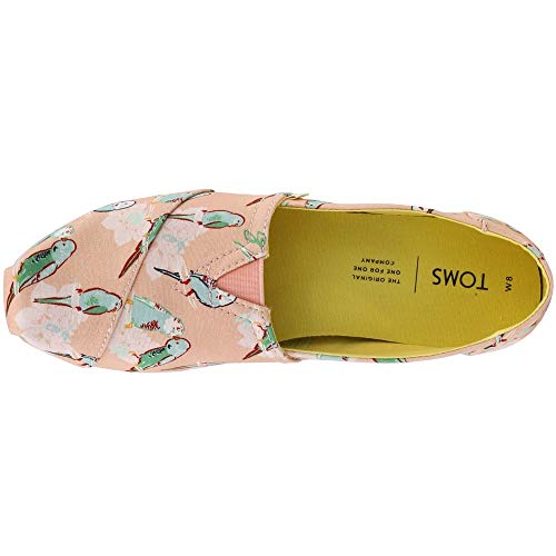 TOMS Coral Pink Kissing Birds Women's Classics (Size: 6.5)