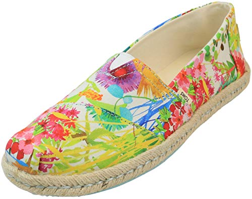 TOMS womens Alpargata on Rope loafers shoes, Sunshine Floral Delight Lawn Rope, 5.5 US