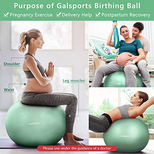 GalSports Pregnancy Birthing Ball, Yoga Exercise Birth Ball Chair for Delivery & Training & Fitness, Extra Thick Labor Ball with Quick Pump, Certified by SGS (Light Cyan, L(58-65cm))