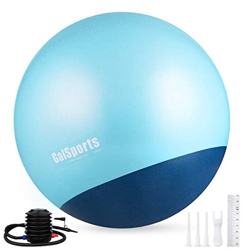 GalSports Exercise Ball Yoga Ball Stability Ball with Extra-Thick Base for Workout, Seating, Fitness & Birthing, Anti-Burst (Light Turquoise & Chinese Porcelain, 60cm)