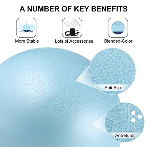 GalSports Exercise Ball Yoga Ball Stability Ball with Extra-Thick Base for Workout, Seating, Fitness & Birthing, Anti-Burst (Light Turquoise & Chinese Porcelain, 60cm)