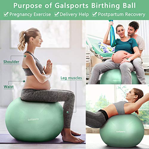 GalSports Pregnancy Birthing Ball, Yoga Exercise Birth Ball Chair for Delivery & Training & Fitness, Extra Thick Labor Ball with Quick Pump(Light Cyan,M(48-55cm))
