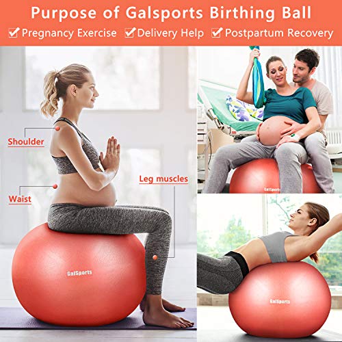 GalSports Pregnancy Birthing Ball, Yoga Exercise Birth Ball Chair for Delivery & Training & Fitness, Extra Thick Non-Toxic Anti-Burst Labor Ball with Quick Pump