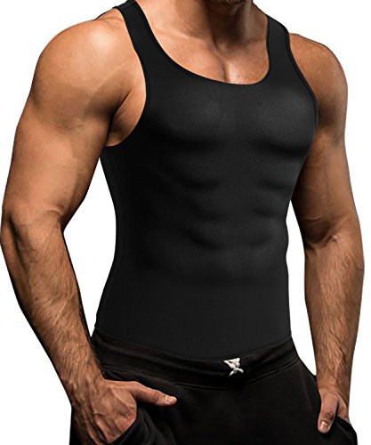 Men Waist Trainer Corset Vest Hot Neoprene Body Shaper Tank Top Sauna Suit Shirt No Zip Trimmer (3XL, Black Sauna Sweat Suits)