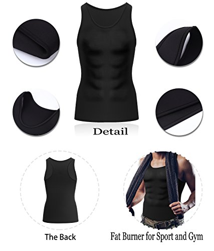 Men Waist Trainer Corset Vest Hot Neoprene Body Shaper Tank Top Sauna Suit Shirt No Zip Trimmer (3XL, Black Sauna Sweat Suits)
