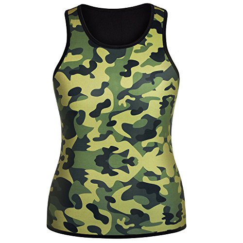Men Waist Trainer Corset Vest for Weight Loss Hot Neoprene Body Shaper Tank Top Sauna Suit Shirt No Zip Trimmer (3XL, Khaki Camo and Black Inner Sauna Sweat Suits)