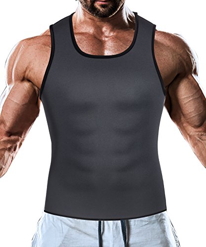 Men Waist Trainer Corset Vest Hot Neoprene Body Shaper Tank Top Sauna Suit Shirt No Zip Trimmer (4XL, Black and Bule Inner Sauna Sweat Suits)