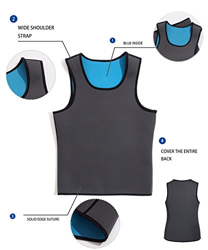 Men Waist Trainer Corset Vest Hot Neoprene Body Shaper Tank Top Sauna Suit Shirt No Zip Trimmer (4XL, Black and Bule Inner Sauna Sweat Suits)