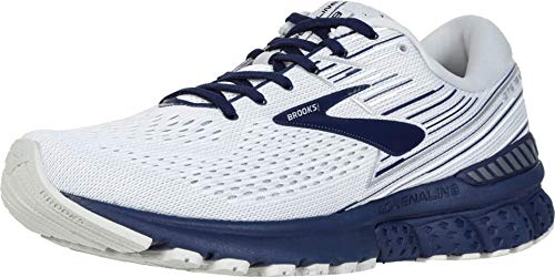 Brooks Mens Adrenaline GTS 19 Running Shoe - White/Grey/Navy - D - 10.5