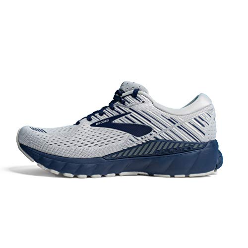 Brooks Mens Adrenaline GTS 19 Running Shoe - White/Grey/Navy - D - 10.5