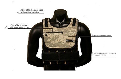 Strength sport systems Weight Vest (Short) - Premium Quality - Best for Cross fit Training - Running - Jogging - Fully Adjustable (S pro Weight Vest) (Pro II - Camouflage, 60lbs(Iron ore Bags))