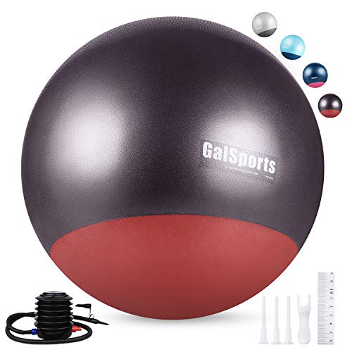 GalSports Exercise Ball Yoga Ball Stability Ball with Extra-Thick Base for Workout, Seating, Fitness & Birthing, Anti-Burst (Dark Coffe & Maple-Leaf Red, 60cm)