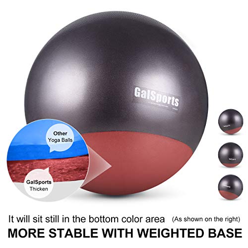 GalSports Exercise Ball Yoga Ball Stability Ball with Extra-Thick Base for Workout, Seating, Fitness & Birthing, Anti-Burst (Dark Coffe & Maple-Leaf Red, 60cm)