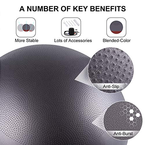 GalSports Exercise Ball Yoga Ball Stability Ball with Extra-Thick Base for Workout, Seating, Fitness & Birthing, Anti-Burst (Dark Coffe & Maple-Leaf Red, 60cm)