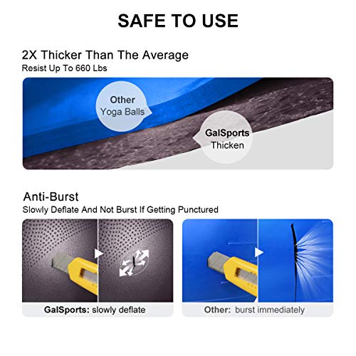 GalSports Exercise Ball Yoga Ball Stability Ball with Extra-Thick Base for Workout, Seating, Fitness & Birthing, Anti-Burst (Dark Coffe & Maple-Leaf Red, 60cm)