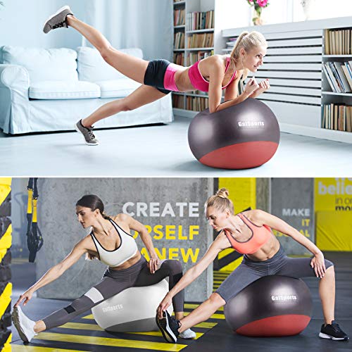GalSports Exercise Ball Yoga Ball Stability Ball with Extra-Thick Base for Workout, Seating, Fitness & Birthing, Anti-Burst (Dark Coffe & Maple-Leaf Red, 60cm)