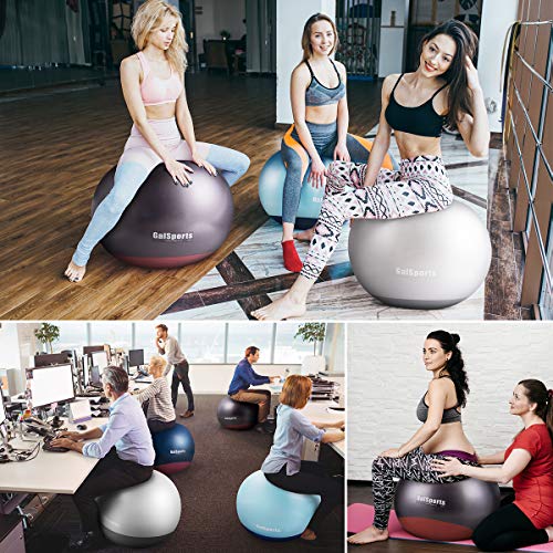 GalSports Exercise Ball Yoga Ball Stability Ball with Extra-Thick Base for Workout, Seating, Fitness & Birthing, Anti-Burst (Dark Coffe & Maple-Leaf Red, 60cm)