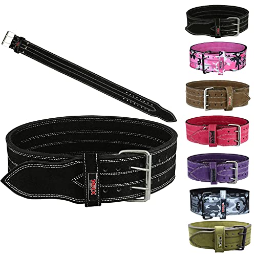 MRX Powerlifting Leather Belt 4" Wide 10mm Thickness Training Fitness Back Support Bodybuilding Belts with Steel 2 Prong Buckle Black (XXXL)