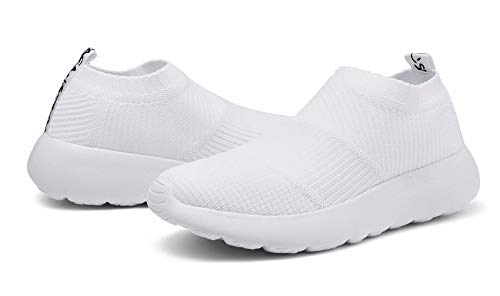 konhill Women's Athletic Walking Shoes - Comfortable Casual Work Gym Slip On Sneakers 6 US White, 37