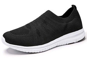 QIUYIXI Men's Lightweight Slip-On Walking Shoes - Black/White