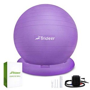 Trideer Ball Chair – Exercise Stability Yoga Ball with Base for Home and Office Desk, Ball Seat, Flexible Seating with Ring & Pump, Improves Balance, Back Pain, Core Strength & Posture（Ball with Ring