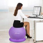 Trideer Ball Chair – Exercise Stability Yoga Ball with Base for Home and Office Desk, Ball Seat, Flexible Seating with Ring & Pump, Improves Balance, Back Pain, Core Strength & Posture（Ball with Ring