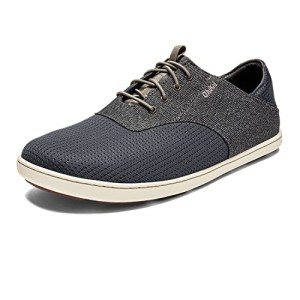 OLUKAI Nohea Moku Men's Boat Shoes, No Tie Laces & Stretch Construction, Breathable Mesh & All Weather Rubber Soles, Charcoal/Clay, 14