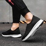 QIUYIXI Men's Slip On Walking Shoes Lightweight Causual Running Sneakers Black/White 7
