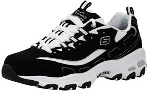Skechers Sport Women's D'Lites Lace-Up Sneaker, Black/White, 8.5 W US