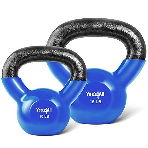 Yes4All Combo Vinyl Coated Kettlebell Weight Sets  Great for Full Body Workout and Strength Training  Vinyl Kettlebells 10 15 lbs