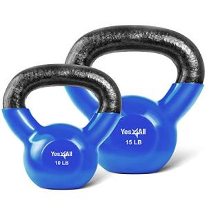 Yes4All Combo Vinyl Coated Kettlebell Weight Sets  Great for Full Body Workout and Strength Training  Vinyl Kettlebells 10 15 lbs